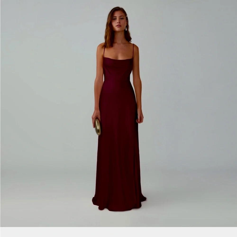 Fame and Partners Cowl Neck Gown, Size 0, Matte Satin Wine - Picture 1 of 4